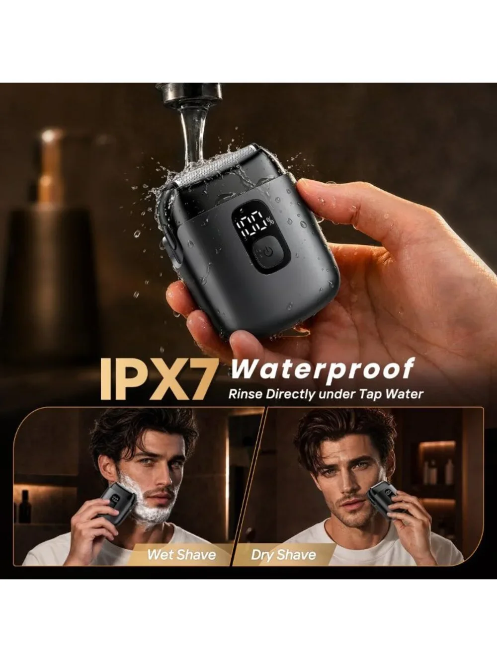 Waterproof Mini Electric Razor for Men, 3-Blade Cordless Shaver with Fast